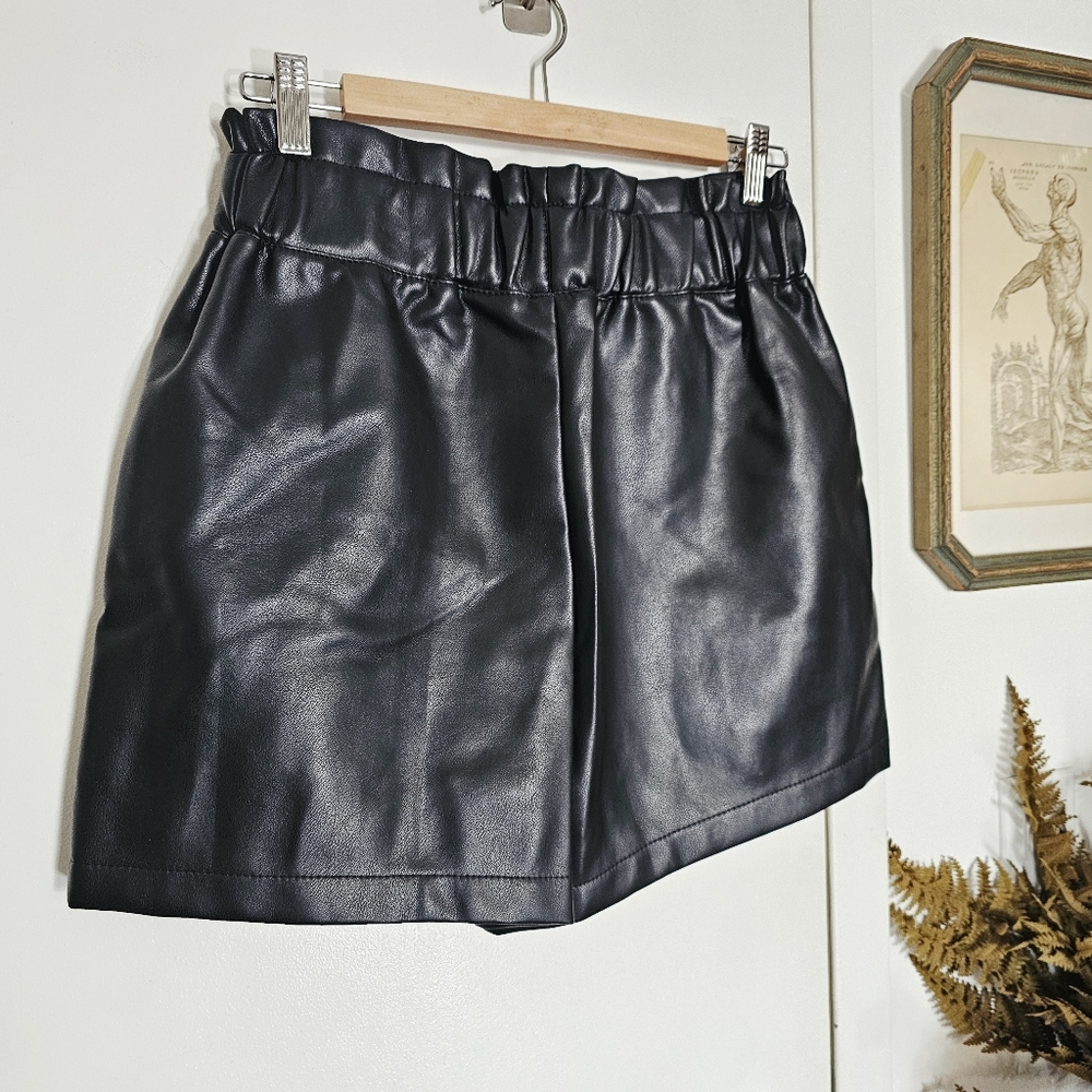 Bagatelle Paperbag Waist Faux Leather Black High Waist Shorts
